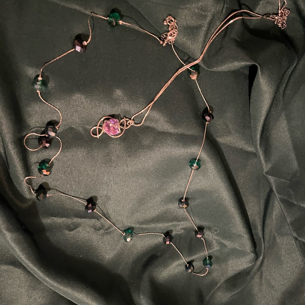 Elegant Green and Purple Beaded Necklace and another purple and silver necklace